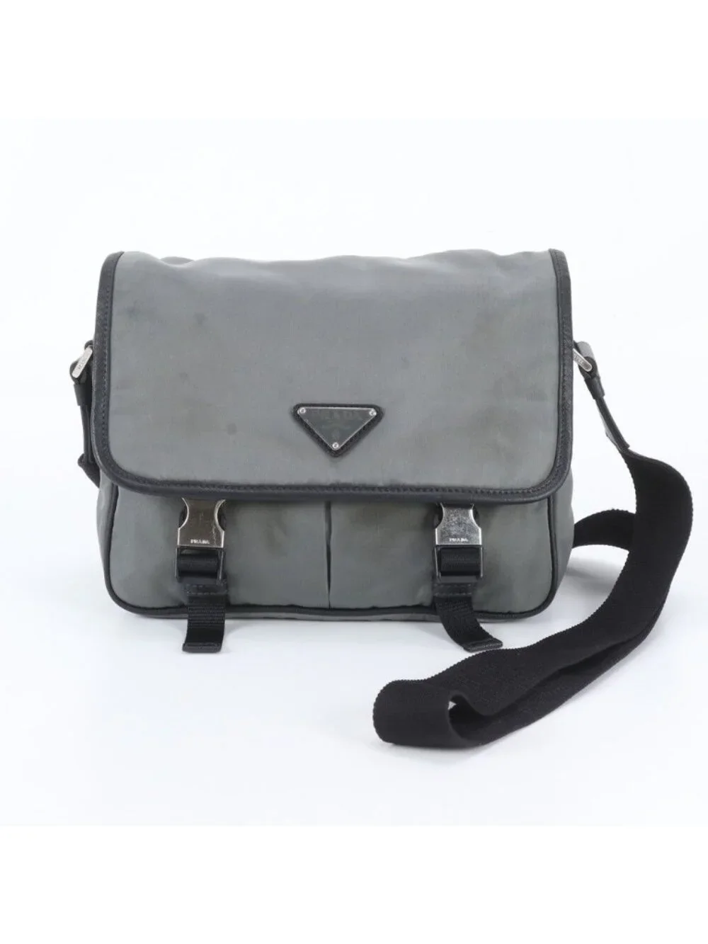 Prada Tessuto Nylon Triangle Logo Shoulder Bag Crossbody Messenger Gray